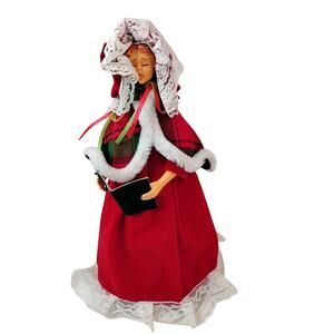Vintage Christmas Caroler Tree Topper 11" Red Velvet Dress